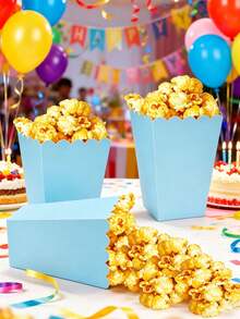 7-Color Mixed Paper Popcorn Buckets, Mini Snack Boxes, Suitable For Popcorn, Candy, Cookies, Party Favors, Movie Nights - Light Blue - View 2