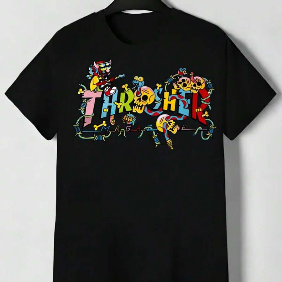 Printed T-Shirt For Men And Women - 黑色 - 查看 1