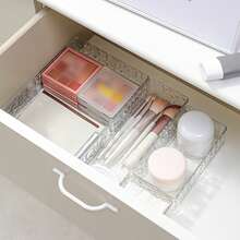 1pc Drawer Divider Storage Box, Hair Accessory Storage Box, Built-In Grid, Jewelry & Cosmetic Storage Box, Transparent PET Plastic Material, Multi-Functional Miscellaneous Sorting Box, Hair Accessory & Tool Storage Box, Multiple Sizes Available. - Water Ripple Transparent - View 5