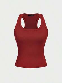 Camiseta sin mangas cuadrada Floreya para mujer, top casual de verano de ajuste ceñido sin mangas para capas, sencillo pero elegante, estilo deportivo, versátil para todas las estaciones en color blanco - Burdeos - Ver 3