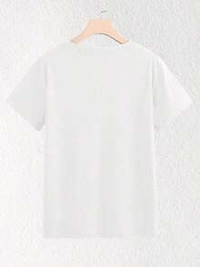 Camiseta de mujer de manga corta con cuello redondo, holgada, casual y versátil.Con estampado moderno, elegante y sofisticado de letras simples, ideal como prenda básica; confeccionada en tela suave con excelente caída - Blanco 3 - Ver 2