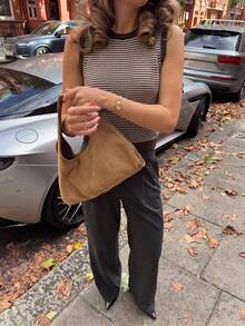 Women's Vintage Coin Pattern Contrast Color Striped Knit Sweater Vest, Summer - Brown - View 4