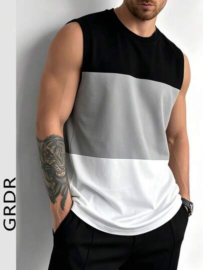 GRDR 1pc Men's Summer Casual Crew Neck Sleeveless Tank Top