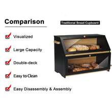 Double-Layer Bamboo And Wood Bread Storage For Kitchens Household Countertop  Double-Door Layered Design Features A Transparent Flip-Top Top Capacity To Store Multiple Types Of Bread Baked Goods Simultaneousl The Top Shelf Can Also Hold Spice Jars - View 6