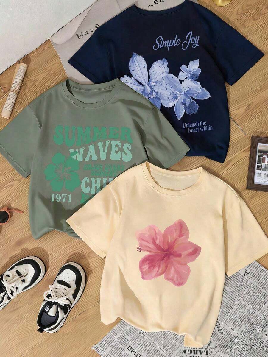 1camisetas de manga corta con cuello redondo y estampado floral minimalista y elegante de verano, versátil para uso diario y casual para mujeres en color rosa woman Todo tipo de impresiones, chaqueta, camiseta de cuello redondo, casual, para oficina, para viajar, muy popular, viento deportivo, estampado/patrón, camiseta de algodón 100%, camiseta casual, cómoda, suave, transpirable The latest popular bestseller - Negro - Ver 1