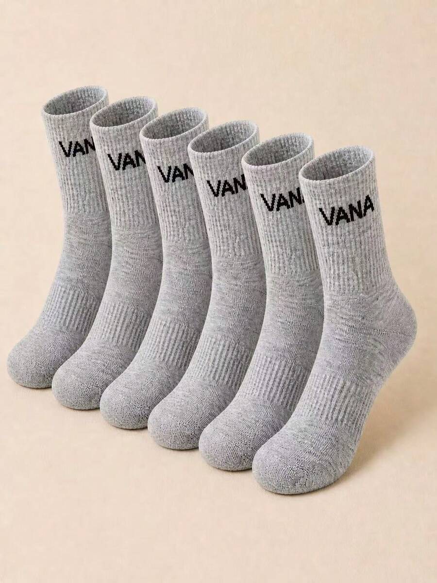 1/3/6雙中性羅紋襪 | 黑色、白色與灰色,附「VANA」Logo | 柔軟透氣 - 灰色 - 查看 1