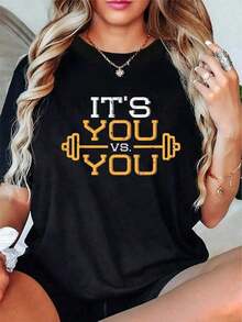 % Cotton Its Vs You Gym Motivation Fitness Sports T-Shirt For Men And Women - Comfortable Cotton QNXQ - 黑色 - 查看 12