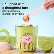 Taza de fruta de dopamina UFORU, taza de yogur portátil a prueba de fugas para exteriores con tenedor, taza de drenaje de plástico de doble capa de calidad alimentaria para Picnic - Amarillo - Ver 6