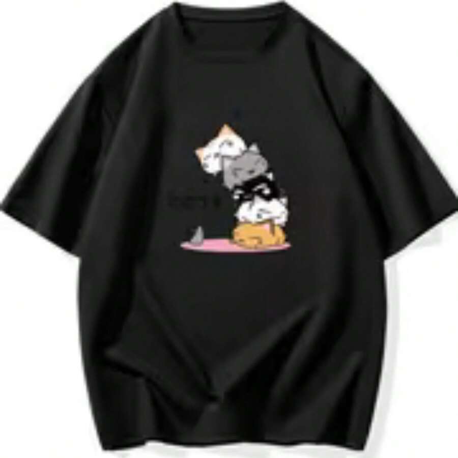 Printed T-Shirt For Men And Women - Black - View 1