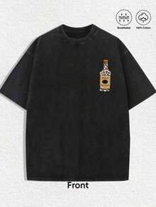 1pc, 2026 Summer, Small Tito's Vodka Bottle Graphic (Leopard - Print), Back "SHOW ME YOUR TITOS" Lettering (Retro - Style Font) & Large Tito's Vodka Bottle Graphic (Leopard - Print), 100% Cotton Breathable Apparel Suitable For Men, Women, Vodka Enthusiasts, Streetwear Lovers, Edgy Fashion Aficionados, Party - Goers, Perfect For Casual Daily Wear, Street Style Outings, Parties, Hangouts With Friends, Music Festivals & Urban Fashion Occasions Father's Day - 黑色 - 查看 2