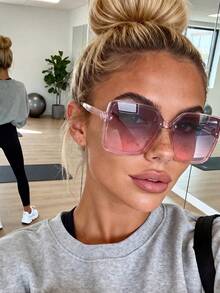 1 Pair Women's Square Pink Frame Sunglasses, Flattering Pure Innocent Style, Suitable For Party, Travel, Electronic Music Festival, Sporty Style, Driving, Beach, Vacation Vibe, Family Outing, Hiking, Elegant Outfit, Street Wear Accessory - Pink - View 4