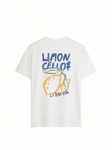 Camiseta de manga corta con cuello redondo y estampado de limones para mujer, estilo casual de vacaciones, camiseta de moda para el verano, uso diario, color blanco. camisetas bonitas para mujer - Estilo - Ver 3