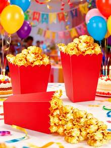 7-Color Mixed Paper Popcorn Buckets, Mini Snack Boxes, Suitable For Popcorn, Candy, Cookies, Party Favors, Movie Nights - Red - View 2