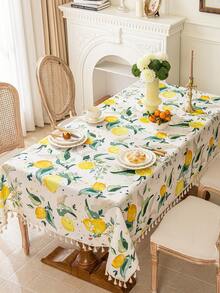1pc Spring/Summer Pastoral Fresh Lemon Watercolor Floral Tablecloth, Rectangular, Woven Polyester Material With 3D Bamboo Texture, Durable And Easy To Clean, Bright And Vibrant Home Dining Table Decor, Suitable For Standard Dining Tables, Elegant Natural Style Design - Multicolor - View 26
