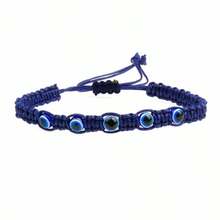 Vòng tay mắt quỷ dệt thủ công, dài 18-28cm, dây đen và đỏ có thể điều chỉnh, phụ kiện mắt quỷ tối giản dành cho nam và nữ. - Xem 8