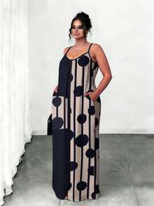 Whisplicity Curvy Grace Plus Size Women's Elegant Sexy Black & Apricot Tropical Plant Gradient Vacation Style Jumpsuit, Sleeveless Long Jumpsuit Casual Summer - Black - View 4