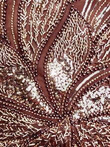 Đầm dạ hội nữ SUPGIR cổ tròn, tay bồng, phối sequin, chất liệu vải lanh, ôm sát. - Cà phê nâu - Xem 7