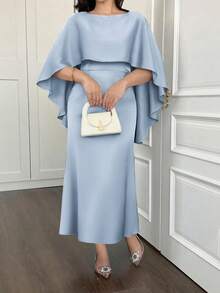Plus Size Women's Elegant Fitted Wrap Dress, Suitable For Spring And Summer Seasons - Sky Blue - View 5