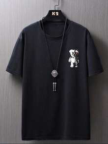 Manfinity Roughcore Hombres Camiseta con estampado de oso y letra - Negro - Ver 9