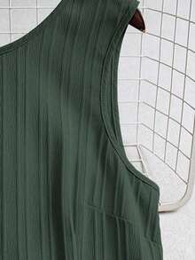 Vestido casual mini de mujer con tirantes de amarre, espalda descubierta, sin mangas, corte evasé y dobladillo con volantes - Verde - Ver 3