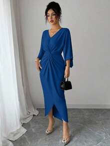 Women Midi Dresses - Navy Blue - View 3