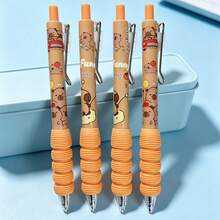 Bộ 4 bút bi gel rút 0.5mm đầu nhọn mực đen họa tiết hoạt hình Kawaii màu hồng vàng, đồ dùng văn phòng phẩm cho năm học mới. - Nhiều màu - Xem 4