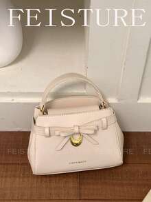 1pc FEISTURE Women's Solid Color PU Handbag With Metal Clasp, Magnetic Closure, Comes With Detachable Shoulder Strap - White - View 4
