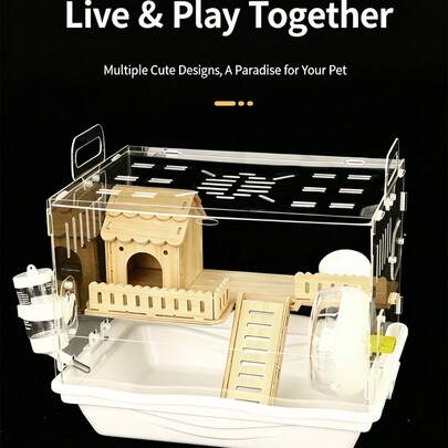 Nhà chơi hai tầng bằng acrylic cho chuột hamster, chuồng nuôi chuột lang kèm phụ kiện, tự lắp ráp, thích hợp sử dụng tại nhà.