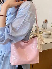 Fashionable Large Capacity Shoulder Bag, Versatile Bucket Bag For Women - Pink - View 3