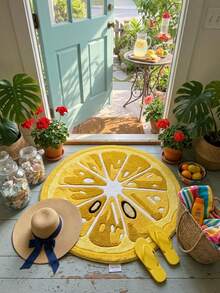 1pc Round Fruit Pattern Doormat, Lemon Fruit Theme Carpet, Suitable For Bathroom And Living Room Decor, Fun Design, Bathroom Mat, Bathroom Carpet, Doormat, Small Rug, Carpet, Mat, Home Decor, Area Small Rug, Outdoor Mat, Home Decor, Area Rug, Bedroom Rug, Washable Carpet - A - View 3