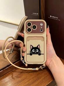 1件猫羊彩绘图案PU皮革卡包挂绳，经典防摔软卡槽手机壳，兼容苹果17Pro/17/Air/17Promax/11/12/13/14/16 Pro Max/16 Pro/15系列，镜头保护，节日礼物 - 彩色 - 查看 1
