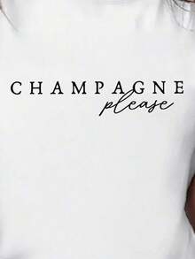 Elegant T-Shirt With The Phrase "Champagne Please", Minimalist And Chic Design, Ideal For Special Occasions And Stylish Casual Looks. - 白色 - 查看 8