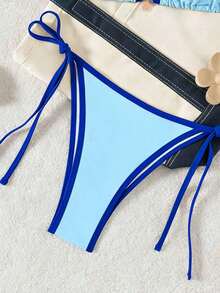 Random Floral Print Bikini Set For Beach Vacation - Blue - View 4