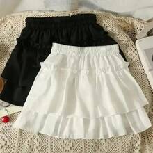 Falda Kawaii de verano con volantes blancos, Mini Faldas de gasa ajustadas a la moda para mujer, Faldas femeninas Y2k que combinan con todo, Faldas negras elásticas de cintura alta - Negro - Ver 1