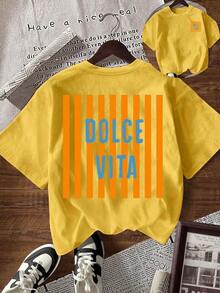 Women's Basic Casual T-Shirt With Round Neck And Printed Short Sleeves - 黃色 - 查看 7
