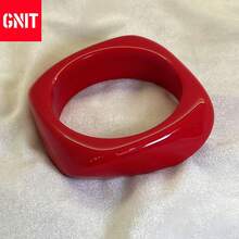 GNIT Bộ 3 vòng tay nhựa Y2K dành cho nữ, kiểu dáng dày dặn, họa tiết vân đá cẩm thạch/mây, vòng tay bản rộng nổi bật có thể đeo chồng lên nhau. - Đỏ, trắng và đen - Xem 6