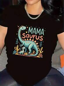 Camiseta de Mujer con Estampado de Dinosaurio a la Moda - Diseño de Mamá Dragón Adorable, Adecuada para Uso Diario - Blanco - Ver 7