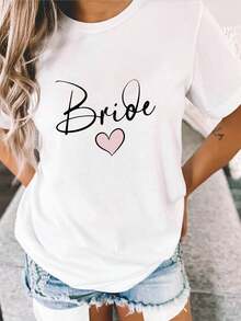 Women's Short-Sleeved T-Shirt With Wedding Bride Print, Round Neck, Spring/Summer. - White - View 6