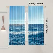 2pcs Wave Pattern Curtains, Wave Sky Design, Rod Pocket, Privacy Protection, Transparent Privacy Window Decor Suitable For Living Room, Bedroom And Office - Coastal Style Decorative Curtains, Suitable For All Seasons - Multicolor - View 7