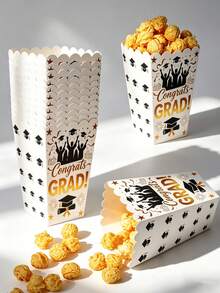 Black & Gold Congrats Grad Foldable Popcorn Boxes Graduation Party Favors - Graduation Gift Box - View 1