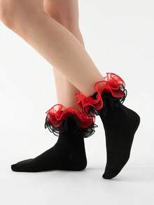 Women's Mid-Calf Socks With Ruffle Trim, Double Lace Edging - Multicolor - View 5