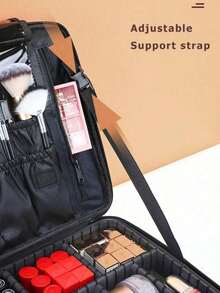 Large Capacity Minimalist Makeup Bag, With Two Removable Dividers, Portable Makeup Organizer With Handle, Durable Water-Resistant Cosmetic Storage Bag With Zipper And Adjustable Strap, Suitable For Travel And Events, Essential For Professional Makeup Artists (Removable Dividers Shipped Randomly) - Black - View 3