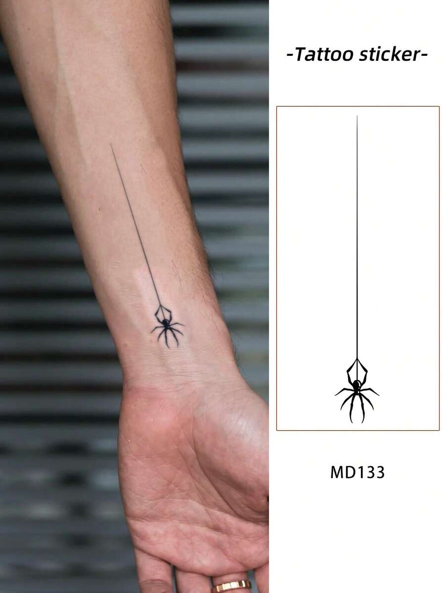 1 pieza Tatuaje temporal impermeable y a prueba de manchas, pegatina de tatuaje falso de araña de PVC para uso diario - Negro - Ver 1