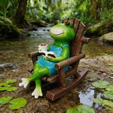 Resin Rocking Chair Frog Reading Figurine, Outdoor Garden Pond Decor, Cute Desktop Micro Landscape Ornament - A - View 6