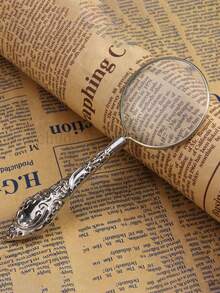 1pc Metal Handheld Magnifier, Vintage High-End 5X Engraved Magnifying Glass, Delicate Pattern Portable Magnifier For Reading Books - A - View 5