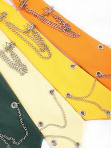1pc Unisex Cream-Colored Star Rhinestone Chain Tie, Suitable For Sweet & Cool Style JK Uniform Matching - Creamy Yellow - View 5