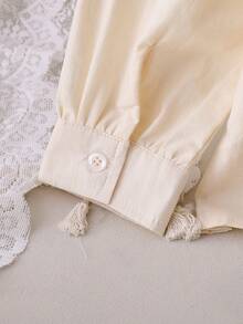 Tween GirlsSchool Style Lapel Long Sleeve Thin Blouse, Spring & Autumn - Apricot - View 5