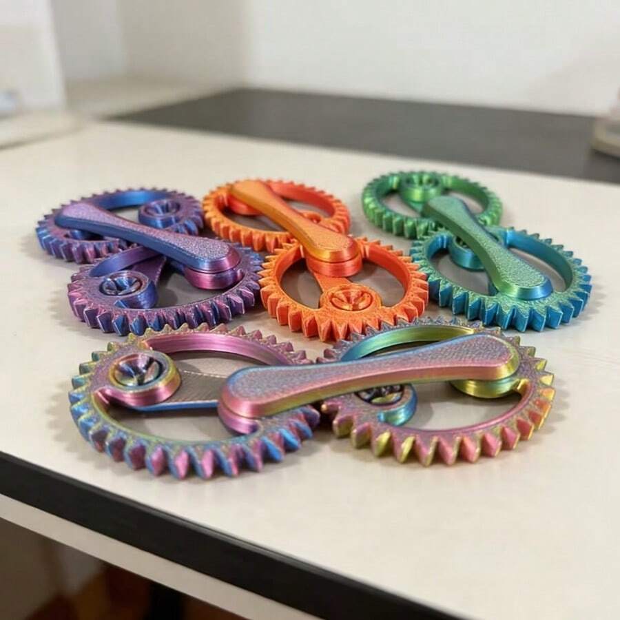 1pc (Random Color) Smooth Rotating 3D Printed Decompression Gear, A Small Desktop Decompression Gadget, Adult Stress Relief Toy, Mechanical Bite Stress Relief Toy, Office Stress Relief Toy, Creative Desktop Novelty Decor, Decompression Gadget - Multicolor - View 1