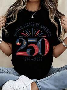 Camiseta de Celebración del 250º Aniversario del Día de la Independencia de los Estados Unidos de América 1776-2026 - Negro - Ver 1