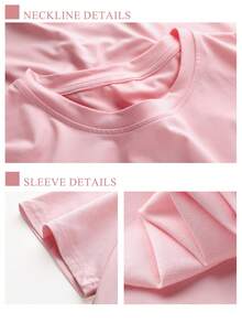 2pcs/Set Tween Girl "Silly Goose" Cartoon Goose Print Short Sleeve Tee & Pink Stripes Shorts Set, Fashionable Girls Spring/Summer Casual Versatile Set - Hồng - Xem 4
